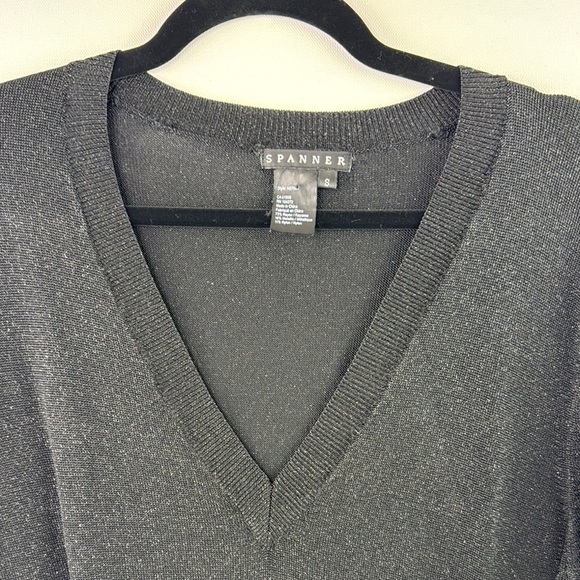 SPANNER Black V-Neck Metallic Sweater Lightweight Knit - Picture 3 of 11